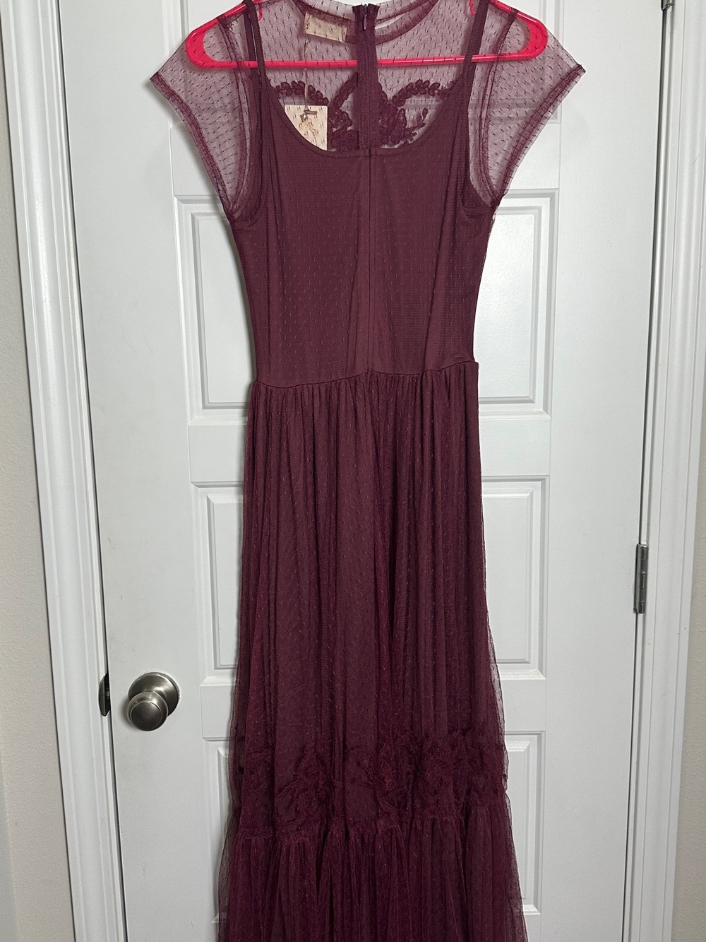 Women's Mia Joy Plum Mesh Maxi Dress with Lace Details XS NWT